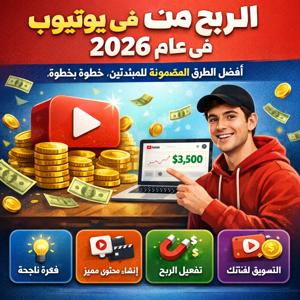 الربح من يوتيوب في 2026: أفضل الطرق المضمونة للمبتدئين خطوة بخطوة