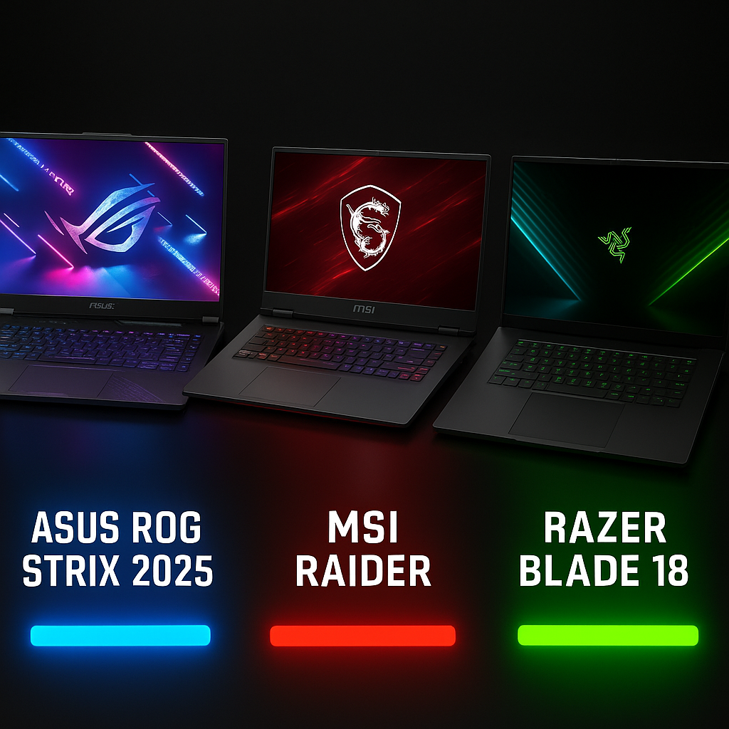 مقارنة بين Asus ROG Strix 2025 وMSI Raider وRazer Blade 18.