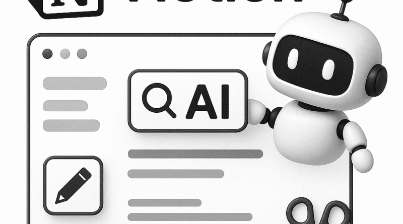 Notion مع عناصر ذكاء اصطناعي تمثل قدرات Notion AI في الكتابة والتنظيم داخل منصة واحدة.