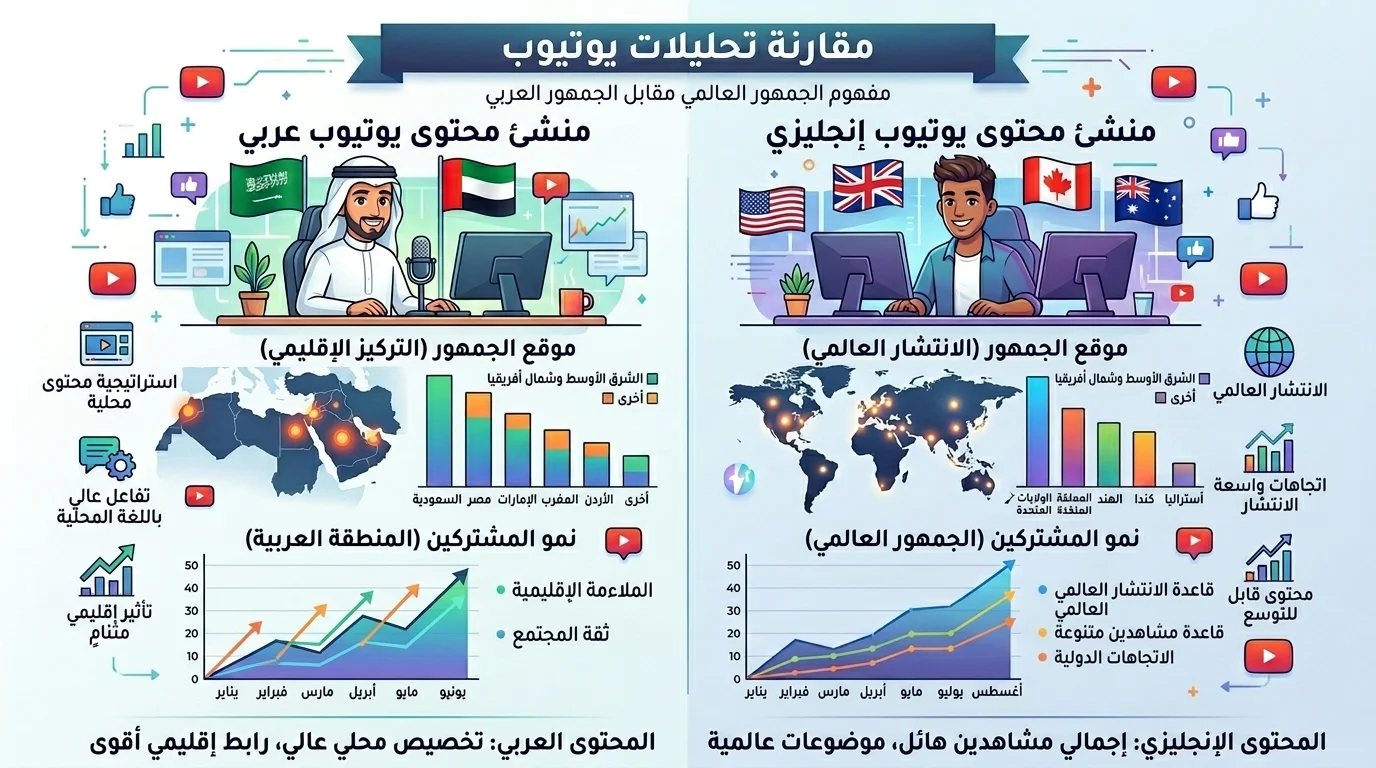 مقارنة بين القنوات العربية والإنجليزية على يوتيوب