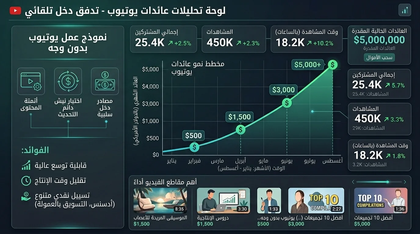 الأرباح المتوقعة من قنوات Faceless YouTube