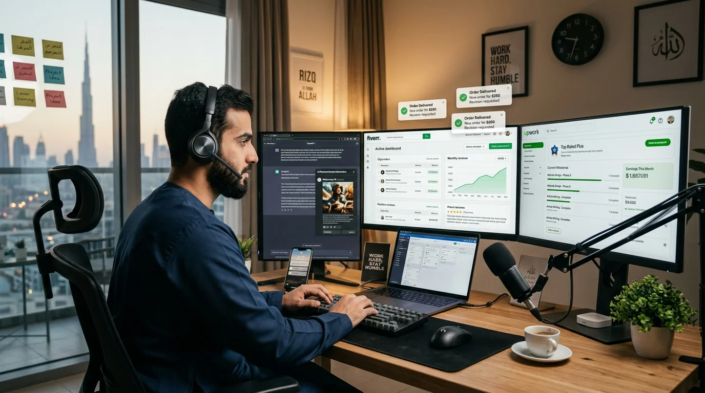 الربح من Fiverr وUpwork بصناعة المحتوى بالذكاء الاصطناعي