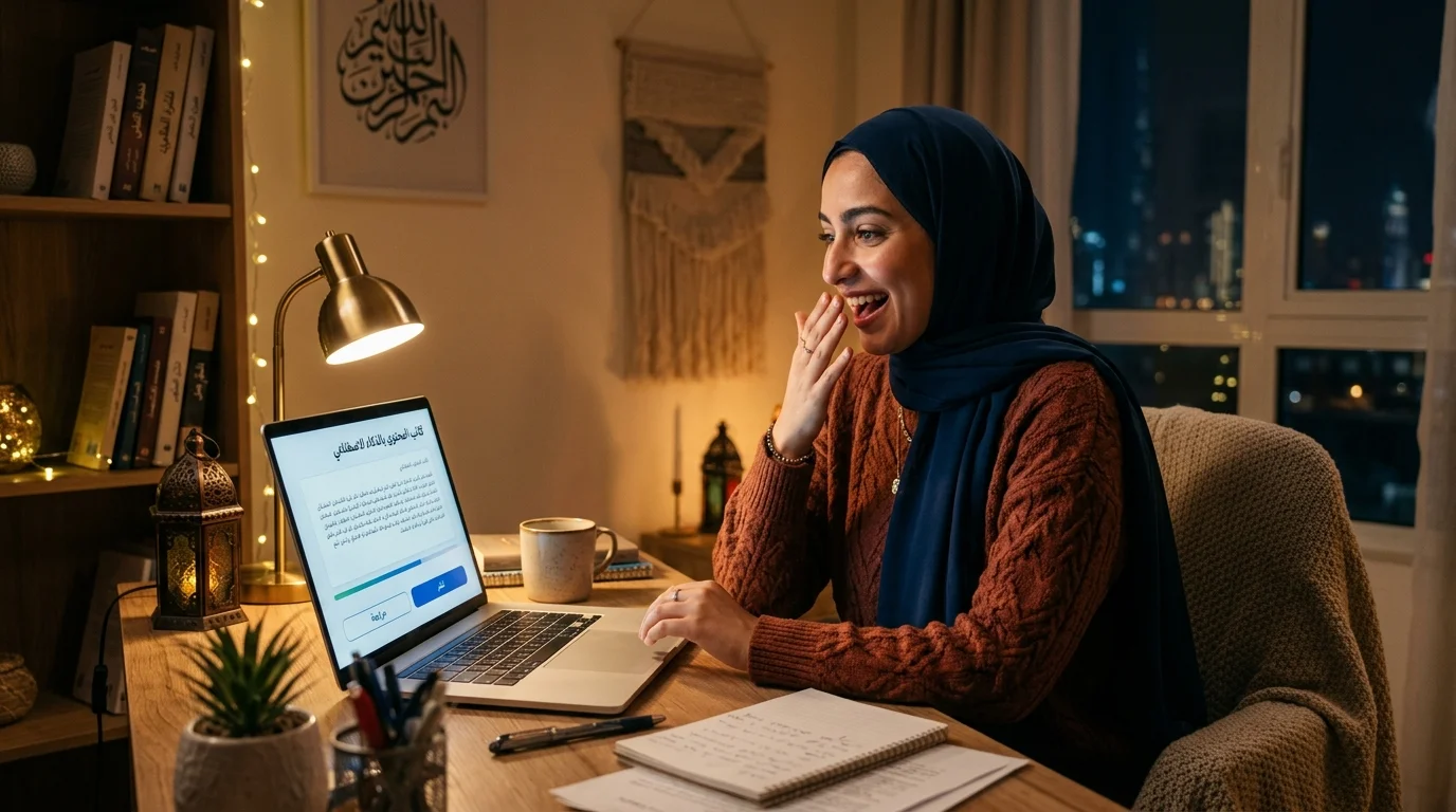 فتاة عربية تستخدم الذكاء الاصطناعي في كتابة المحتوى وتحقيق دخل أونلاين