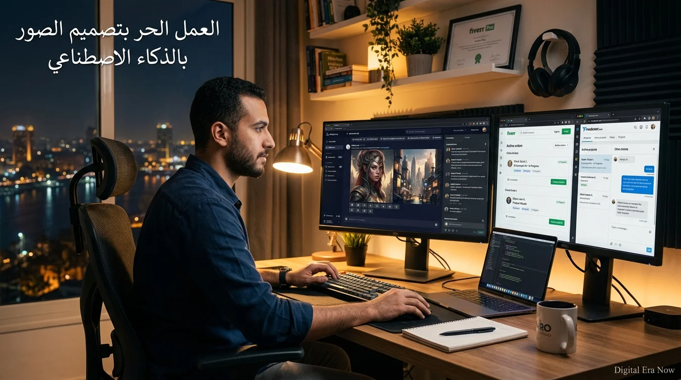 فريلانسر مصري يقدم خدمات تصميم صور بالذكاء الاصطناعي للعملاء.