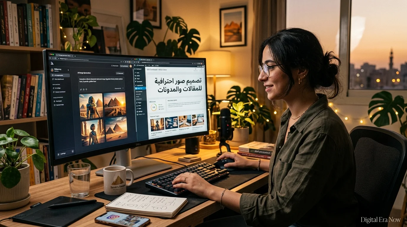 مدون مصري يصمم صور احترافية للمقالات باستخدام الذكاء الاصطناعي.