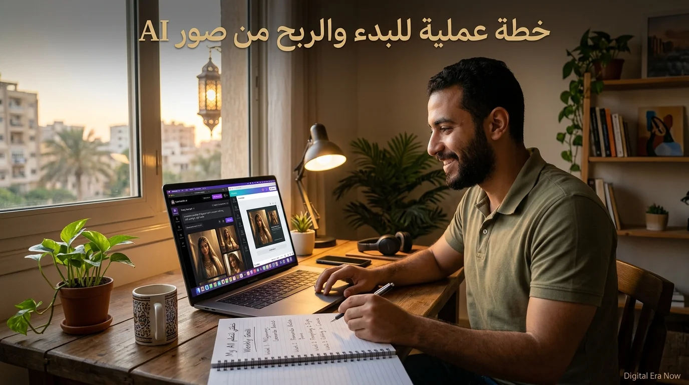 مبتدئ يتعلم تصميم الصور بالذكاء الاصطناعي بخطة عملية.
