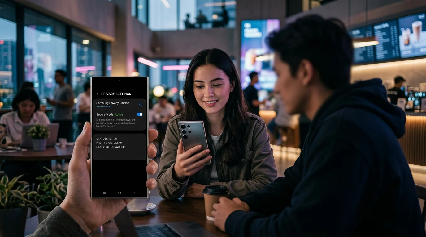 صورة توضيحية لميزة Privacy Display في سامسونج وتقليل رؤية الشاشة من الجوانب