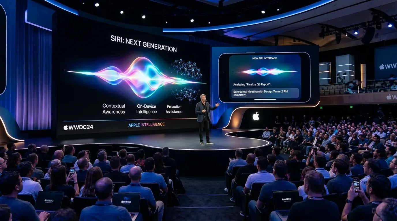 Siri AI الجديد خلال إعلان Apple عن أحدث تقنيات الذكاء الاصطناعي.