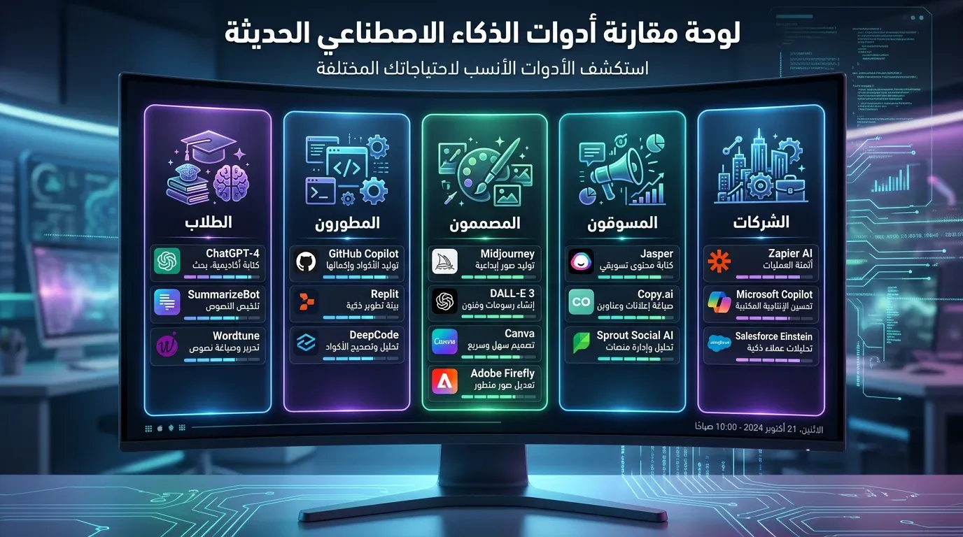 مقارنة بين أفضل تطبيقات الذكاء الاصطناعي حسب الاستخدام